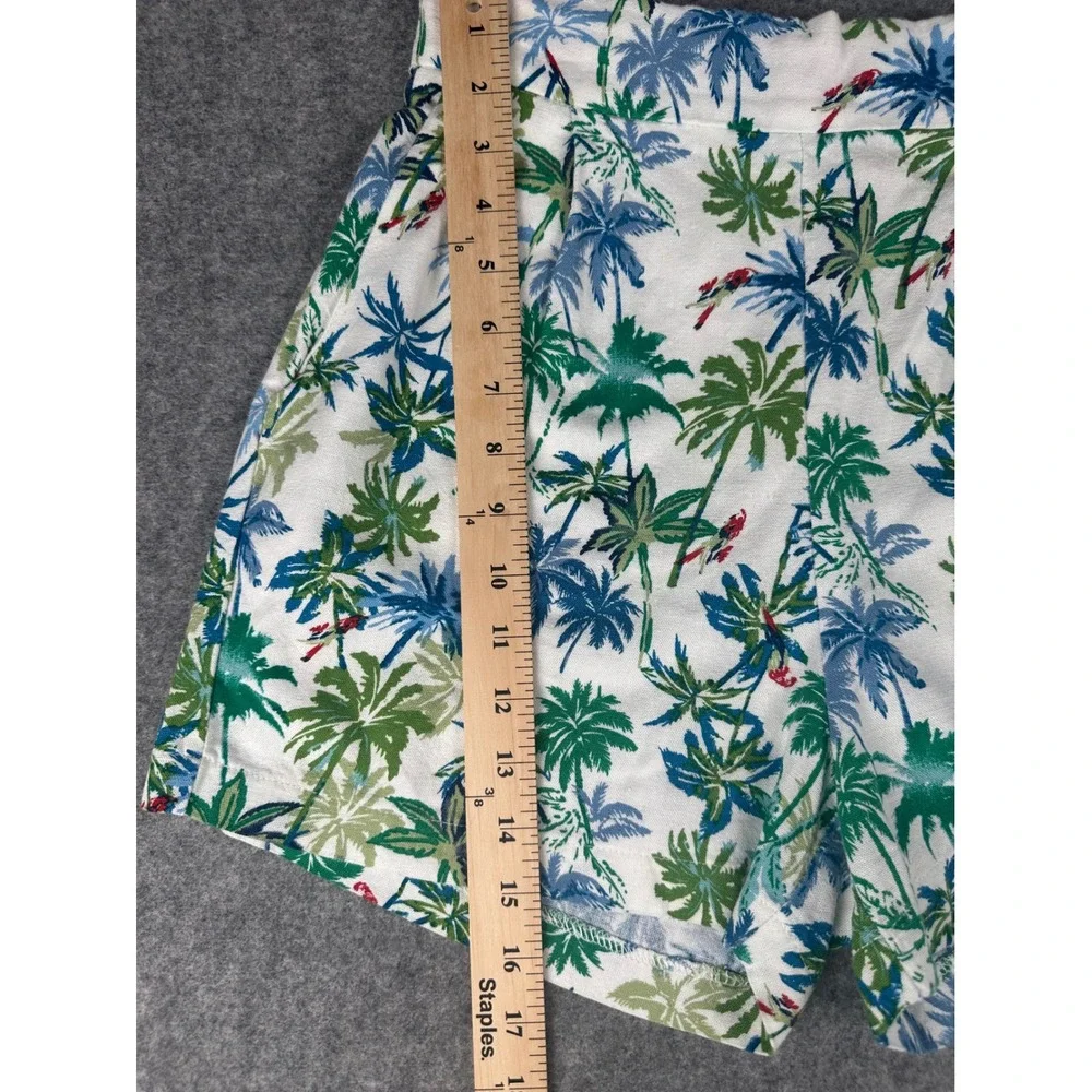 Monteau Los Angeles Tropical Palm Print Linen Blend Shorts White Blue‎ Green M